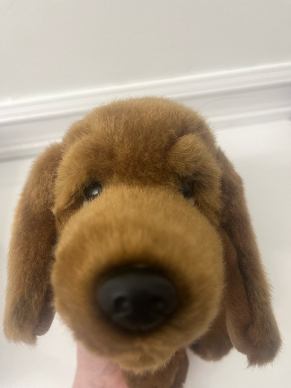 Vintage Russ Berrie Brown Plush Dachshund with Black Nose & collar